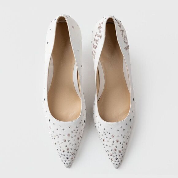 "Love Wins" White Leather Pumps with Sparkles - Picture 9 of 10